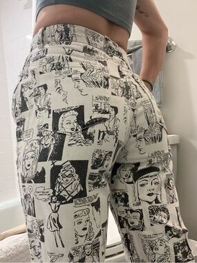 Reformation Black & Cream Comic Print Straight Leg Jeans